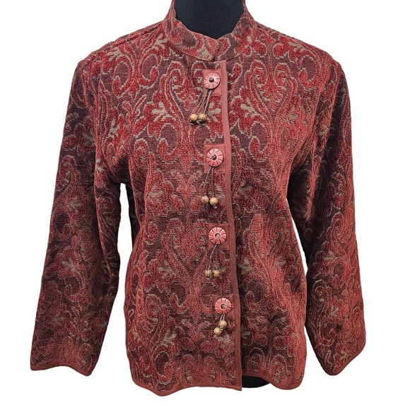 Flashback 90's Vintage Burgundy Aztec Boho Southwestern Tapestry Jacket Medium - Picture 1 of 8